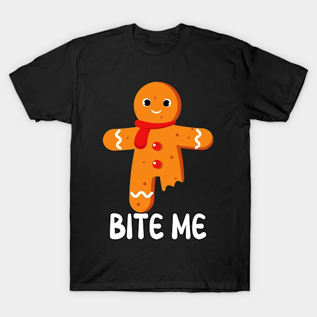 Cute Gingerbread Man Bite Me, Bitten Cookie, Christmas Cookies, Xmas Gift, Funny T-Shirt by PorcupineTees